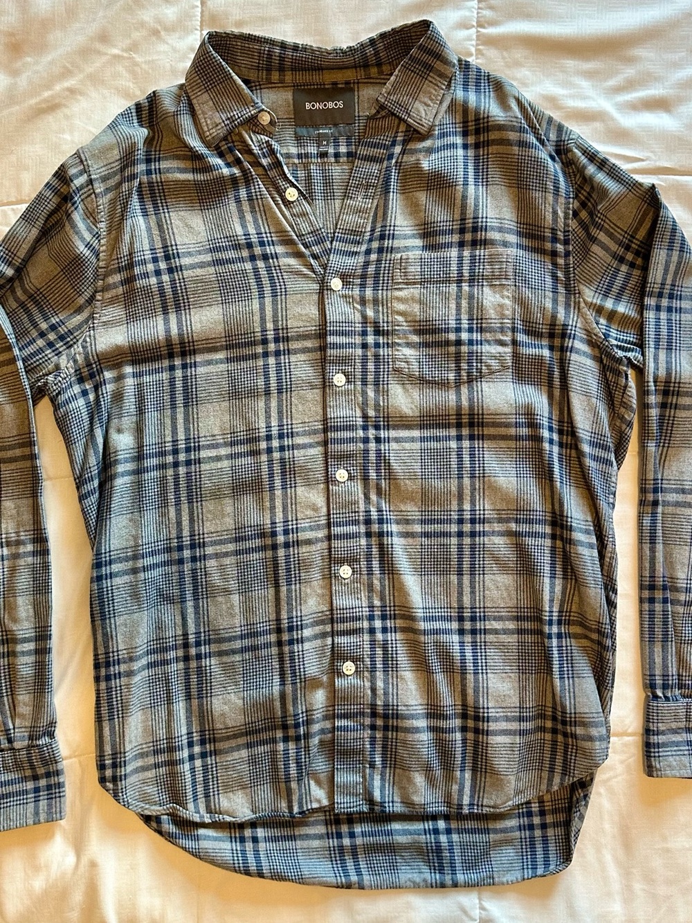 Bonobos Gray and Blue Plaid Long-Sleeve Button-Down Shirt